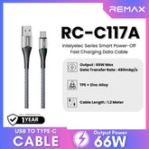 REMAX - RC-C117A Intelyelec Series USB to Type-C Fast Charging Auto Power Off Charging Data Cable ( 66W ) - Silver