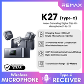 REMAX - K27 Type-C Noise-Canceling Digital Clip-On Microphone (1-to-2) - Black