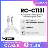 REMAX - RC-C113i Ruinay Series USB to Lightning Fast Charging Data Cable ( 2.4A ) - Black