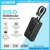ANKER - ZOLO 10000mAh Built-In USB-C & Lighting Cable Power Bank ( 30W ) - Black