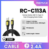 REMAX - RC-C113A Ruinay Series USB to Type-C Fast Charging Data Cable ( 2.4A ) - Black