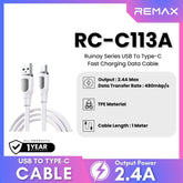 REMAX - RC-C113A Ruinay Series USB to Type-C Fast Charging Data Cable ( 2.4A ) - White