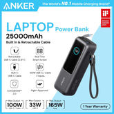 ANKER - Laptop 25000mAh Power Bank With Built-In & Retractable Type-C Cable ( 165W ) - Black