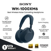 SONY - WH-1000XM6 Best Noise Cancelling Wireless Headphone - Midnight Blue