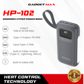 GADGET MAX - HP-102 20000mAh Hyper PD+QC Fast Charging Power Bank (20W+22.5W) - Gray