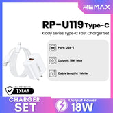 REMAX - RP-U119 Type-C Kiddy Series Fast Charger Set (18W) - White