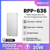 REMAX - RPP-636 Wefon Series 10000mAh Fast Charging Ultra thin Power Bank(20W) - Silver