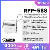 REMAX RPP-588 Boundless Series 15000mAh All-in-one PD Fast Charging Power Bank(45W) - White