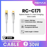REMAX - RC-C171 C-L Explore Series Type-C to Lightning Fast Charging PD Charging Data Cable (30W) - White