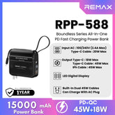 REMAX RPP-588 Boundless Series 15000mAh All-in-one PD Fast Charging Power Bank(45W) - Black