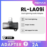 REMAX - RL-LA09i 2.0A Dual Lightning Audio Jack Splitter - Black