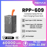 REMAX RPP-609 Container Series 60000mAh PD+QC Fast Charging Power Bank(PD 20W+QC 22.5W) - Grey