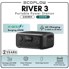 ECOFLOW RIVER 3 300W Portable Power Station (256Wh LiFePO4 Battery)- VSK