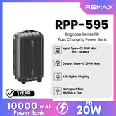 REMAX RPP-595 Bagcase Series 10000mAh PD+QC Fast Charging Power Bank(PD 20W) - Grey