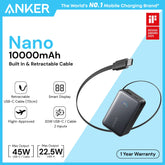 ANKER - Nano 10000mAh 45W Fast Charging Power Bank With USB-C Retractable Cable - Black