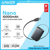 ANKER - Nano 10000mAh 45W Fast Charging Power Bank With USB-C Retractable Cable - Black