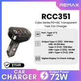 REMAX - RCC351 Cybo Series PD+QC Transparent Fast Car Charger (72W) - Black