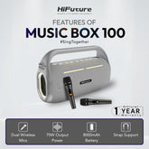 HiFuture - Music Box 100 Bluetooth Wireless Speaker ( 70W ) - Silver