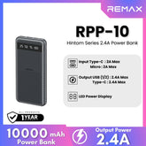 REMAX - RPP-10 Hintom Series 10000mAh Fast Charging Power Bank (2.4A) - Black