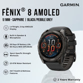 GARMIN - fēnix® 8 AMOLED Smart Watch ( 51mm ) | Sapphire - Black/Pabble Grey