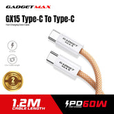 GADGET MAX GX15 FAST CHARGING TYPE-C TO TYPE-C CHARGING DATA CABLE PD(60W) (1.2M) - ROSE GOLD