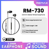 REMAX - RM-730 3.5mm Metal Wired Earphone - Tarnish