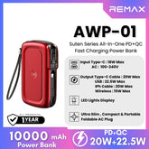 REMAX AWP-01 Suten Series 10000mAh All-in-one PD+QC Magnetic Wireless Power Bank(PD 20W+QC 22.5W) - Red