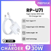REMAX RP-U71/RC-C021 Figen Series 30W Gan PD Charger Set (PD+ C-C)- White