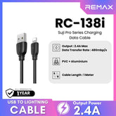 REMAX RC-138i Suji Pro Series USB to Lightning Charging Data Cable (2.4A) - Black