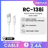 REMAX RC-138i Suji Pro Series USB to Lightning Charging Data Cable (2.4A) - White