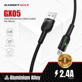 GADGET MAX GX05 MICRO 2.4A AUTO DISCONNECT DATA CABLE FOR MICRO (2.4A)(1.2M) - BLACK