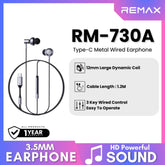 REMAX - RM-730 Type-C Metal Wired Earphone - Grey
