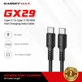 GADGET MAX - GX29 C-C Woven Series Type-C To Type-C Fast Charging Data Cable (60W) - Grey