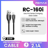 REMAX RC-160i Lesu Pro Series 2.1A USB to Lightning Charging Data Cable (2.1A) - Black