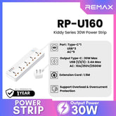 REMAX RP-U160 Kiddy Series 5-Outlet Power Socket(30W 3A1C) - White