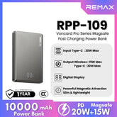 REMAX - RPP-109 Vocard Pro Series 10000mAh PD Magnetic Wireless Power Bank(PD 20W) - Grey