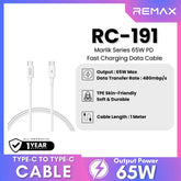 REMAX - RC-191 C-C Marlik Series Type-C to Type-C Fast Charging PD Charging Data Cable (65W) - White