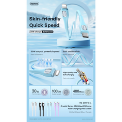 REMAX RC-C097 C-L Crystal Series 3A Liquid Silicone Fast Charging Data Cable Type-C to Lightning(1M)(30W) - Purple
