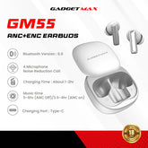 GADGET MAX - GM55 Fliz Series ANC+ENC Bluetooth Wireless Earbuds - White