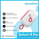 SOUNDCORE - Select 4 Go Bluetooth Portable Speaker - Cream White