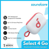 SOUNDCORE - Select 4 Go Bluetooth Portable Speaker - Cream White