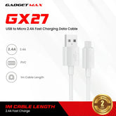 GADGET MAX - GX27 TPE Series USB To Micro Data Cable ( 2.4A ) - White