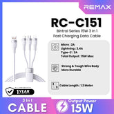 REMAX - RC-C151 Bintrai Series 3 In 1 Fast Charging Data Cable ( 15W ) - White