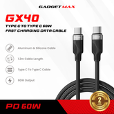 GADGET MAX - GX40 C-C Nobel Series Type-C To Type-C PD Fast Charging Data Cable (60W) - Black