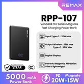 REMAX - RPP-107 Vocard Pro Series 5,000mAh PD Magnetic Wireless Power Bank(PD 20W) - Black