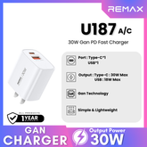 REMAX - U187 AC PD Gan Fast Charger (30W) (USB/PD) - White