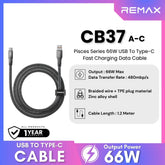 REMAX - CB37 A-C Pisces Series 66W USB To Type-C Fast Charging Data Cable (66W) - Black