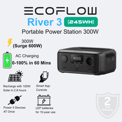 ECOFLOW RIVER 3 300W Portable Power Station (256Wh LiFePO4 Battery)