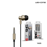 WK YA05 3.5MM SHQ SERIES HI-FI AUDIO WIRED EARPHONE (1.2M), HI-Fi Audio Earphone, Quality Wired Earphone-Gold