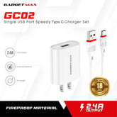 GADGET MAX GC02 TYPE-C 2.4A SINGLE USB PORT SPEEDY TYPE-C CHARGER SET(1USB)(2.4A)(1M)